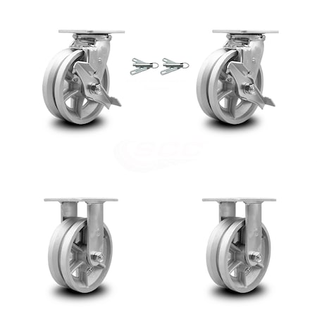 Service Caster 6 Inch V Groove Semi Steel Caster Set with 2 Brakes/Swivel Lock 2 Rigid SCC SCC-30CS620-VGR-TLB-BSL-2-R-2